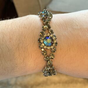 Vintage Blue Aurora Borealis Rhinestone Bracelet Silver Tone Art Deco Style 7”